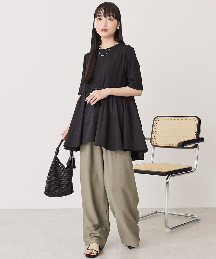 AMERICAN HOLIC「布帛切替ペプラム半袖プルオーバー」|Tシャツ・カットソー|