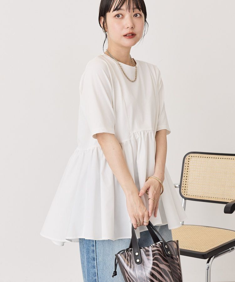 AMERICAN HOLIC「布帛切替ペプラム半袖プルオーバー」|Tシャツ・カットソー|
