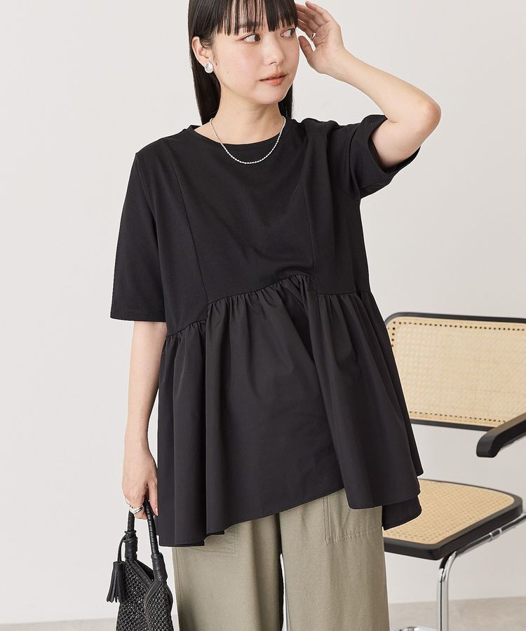 AMERICAN HOLIC「布帛切替ペプラム半袖プルオーバー」|Tシャツ・カットソー|