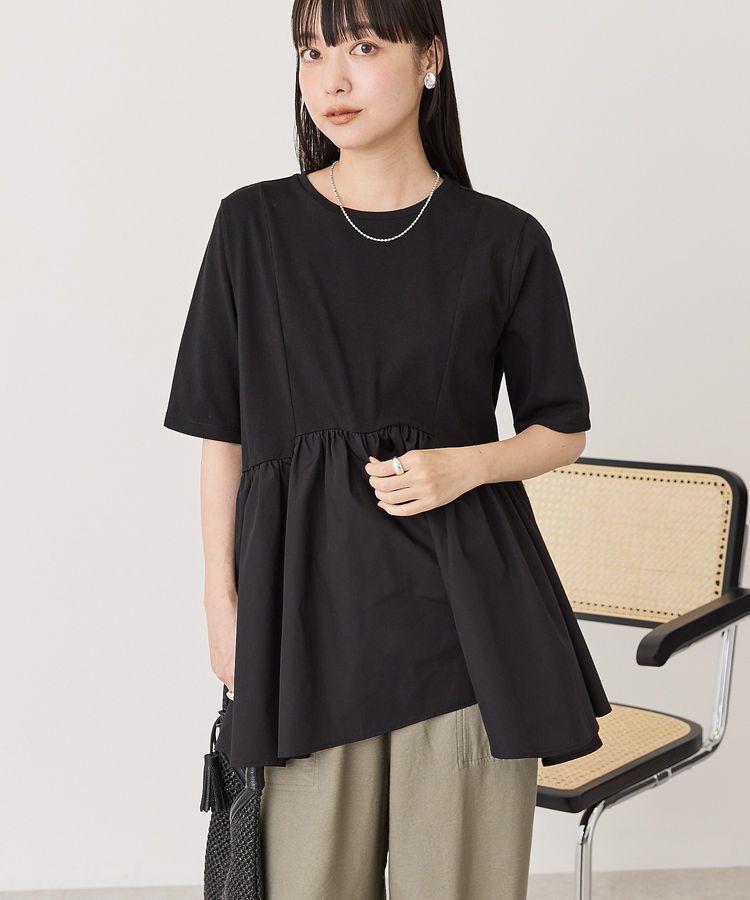 AMERICAN HOLIC「布帛切替ペプラム半袖プルオーバー」|Tシャツ・カットソー|