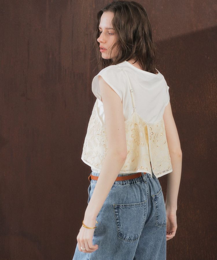 YECCA VECCA「【尾崎紗代子さん着用】<2点SET>刺繍メッシュキャミセットコットンTee」|Tシャツ・カットソー|
