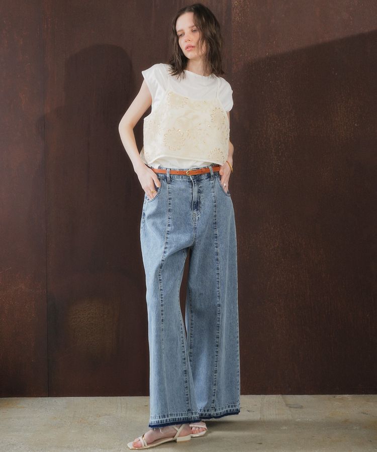 YECCA VECCA「【尾崎紗代子さん着用】<2点SET>刺繍メッシュキャミセットコットンTee」|Tシャツ・カットソー|