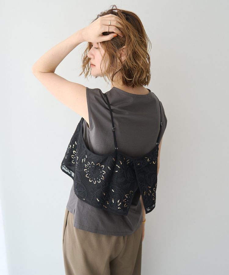 YECCA VECCA「【尾崎紗代子さん着用】<2点SET>刺繍メッシュキャミセットコットンTee」|Tシャツ・カットソー|