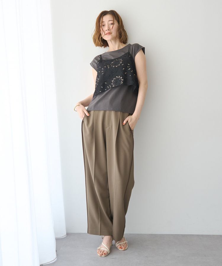 YECCA VECCA「【尾崎紗代子さん着用】<2点SET>刺繍メッシュキャミセットコットンTee」|Tシャツ・カットソー|