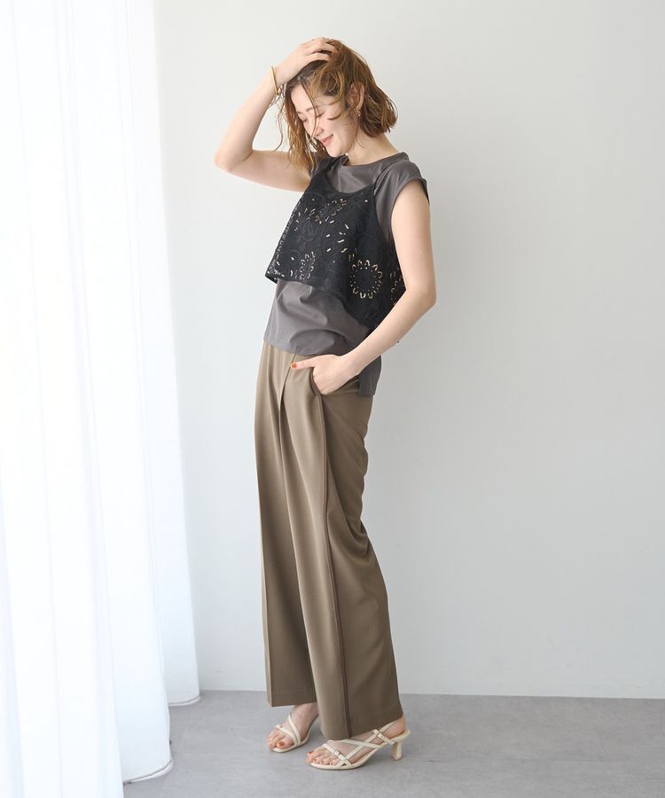 YECCA VECCA「【尾崎紗代子さん着用】<2点SET>刺繍メッシュキャミセットコットンTee」|Tシャツ・カットソー|