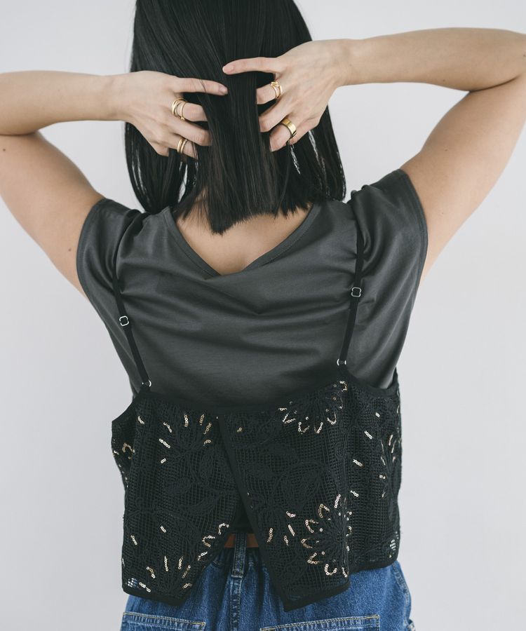 YECCA VECCA「【尾崎紗代子さん着用】<2点SET>刺繍メッシュキャミセットコットンTee」|Tシャツ・カットソー|