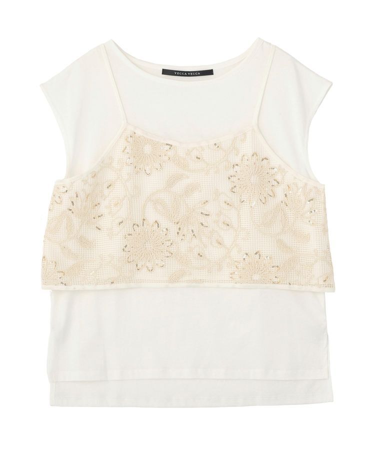 YECCA VECCA「【尾崎紗代子さん着用】<2点SET>刺繍メッシュキャミセットコットンTee」|Tシャツ・カットソー|