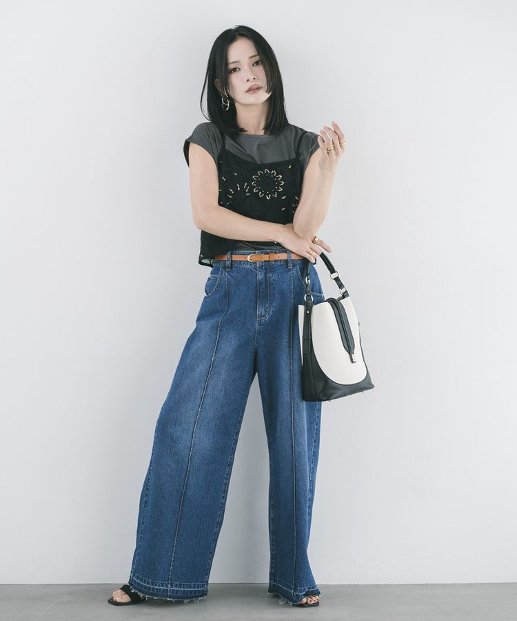 YECCA VECCA「【尾崎紗代子さん着用】<2点SET>刺繍メッシュキャミセットコットンTee」|Tシャツ・カットソー|