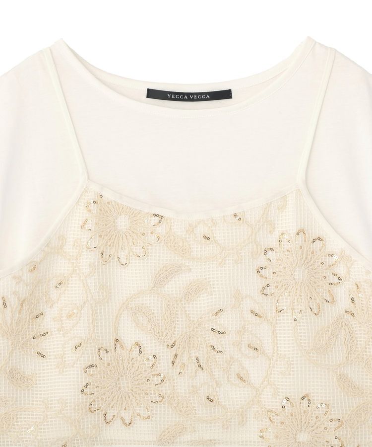 YECCA VECCA「【尾崎紗代子さん着用】<2点SET>刺繍メッシュキャミセットコットンTee」|Tシャツ・カットソー|