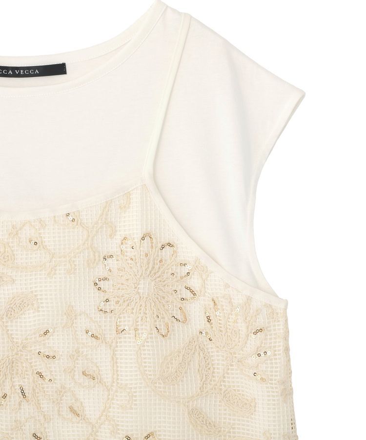 YECCA VECCA「【尾崎紗代子さん着用】<2点SET>刺繍メッシュキャミセットコットンTee」|Tシャツ・カットソー|