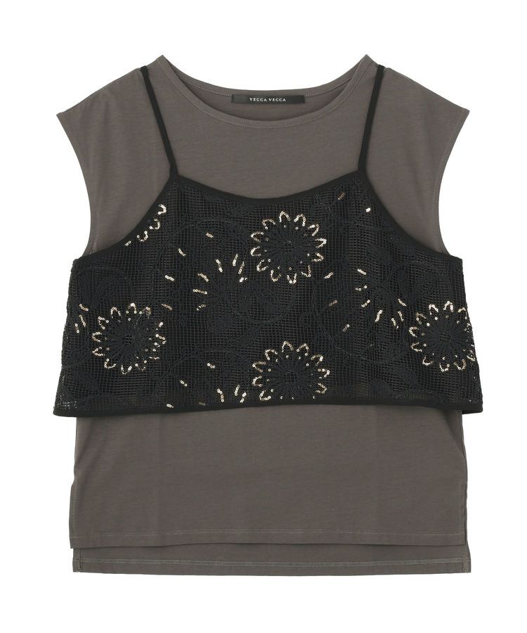 YECCA VECCA「【尾崎紗代子さん着用】<2点SET>刺繍メッシュキャミセットコットンTee」|Tシャツ・カットソー|