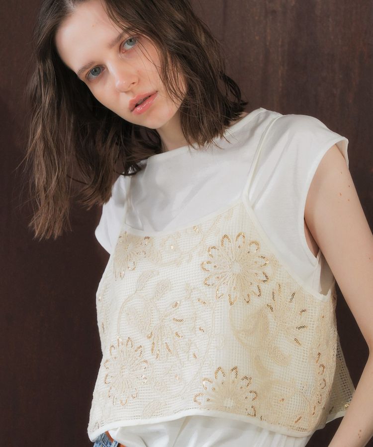 YECCA VECCA「【尾崎紗代子さん着用】<2点SET>刺繍メッシュキャミセットコットンTee」|Tシャツ・カットソー|