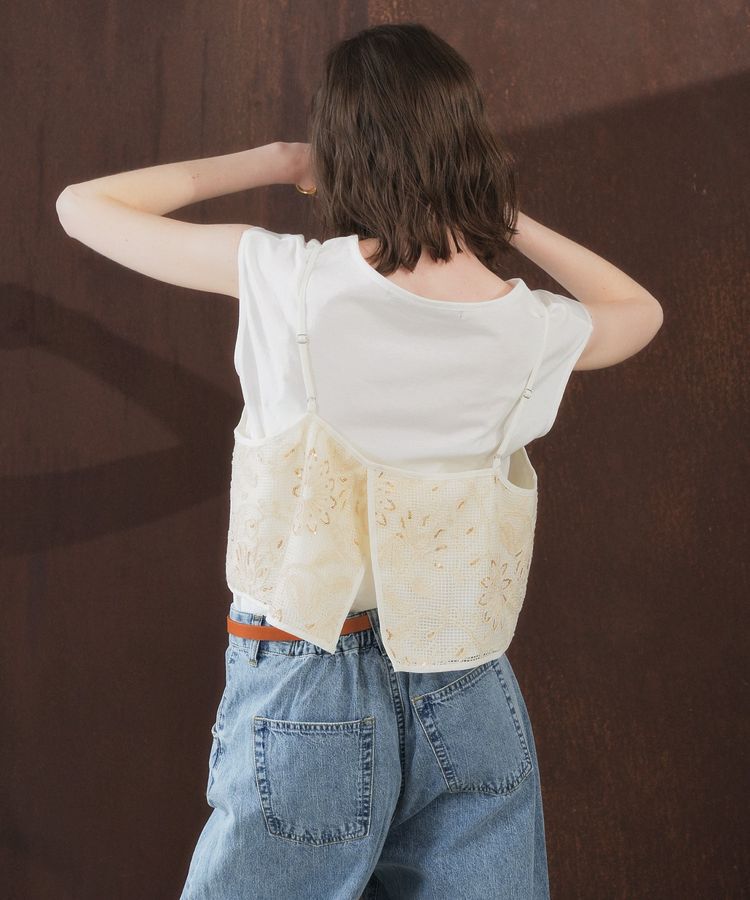 YECCA VECCA「【尾崎紗代子さん着用】<2点SET>刺繍メッシュキャミセットコットンTee」|Tシャツ・カットソー|