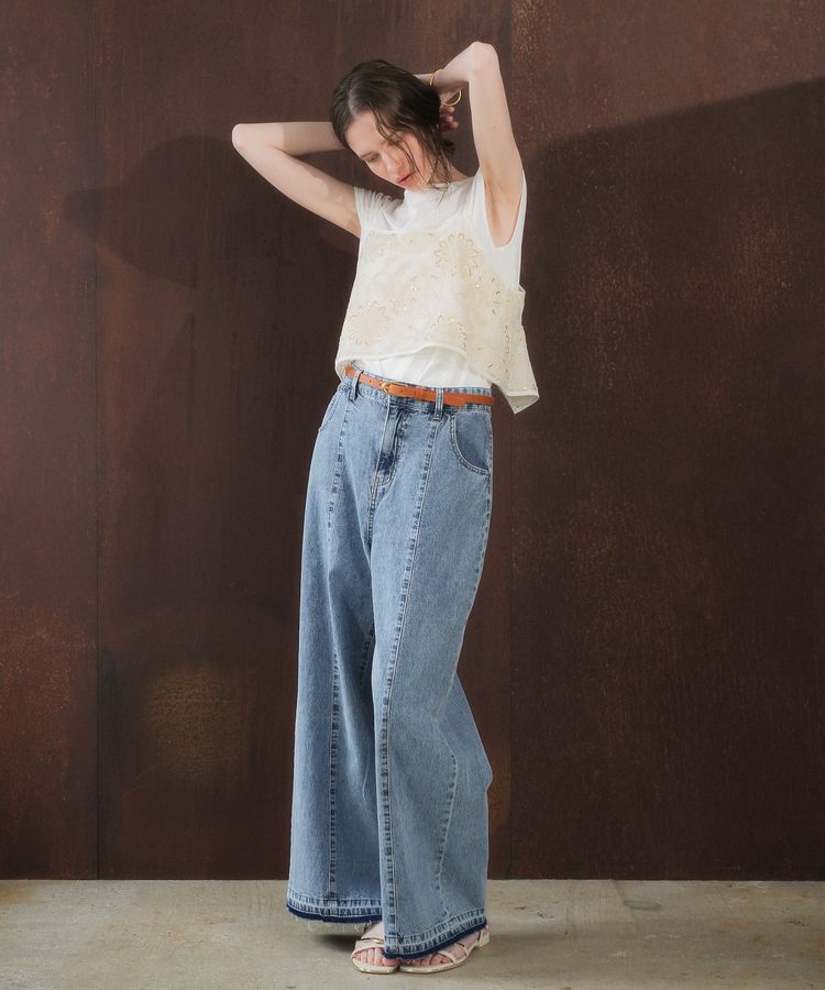 YECCA VECCA「【尾崎紗代子さん着用】<2点SET>刺繍メッシュキャミセットコットンTee」|Tシャツ・カットソー|