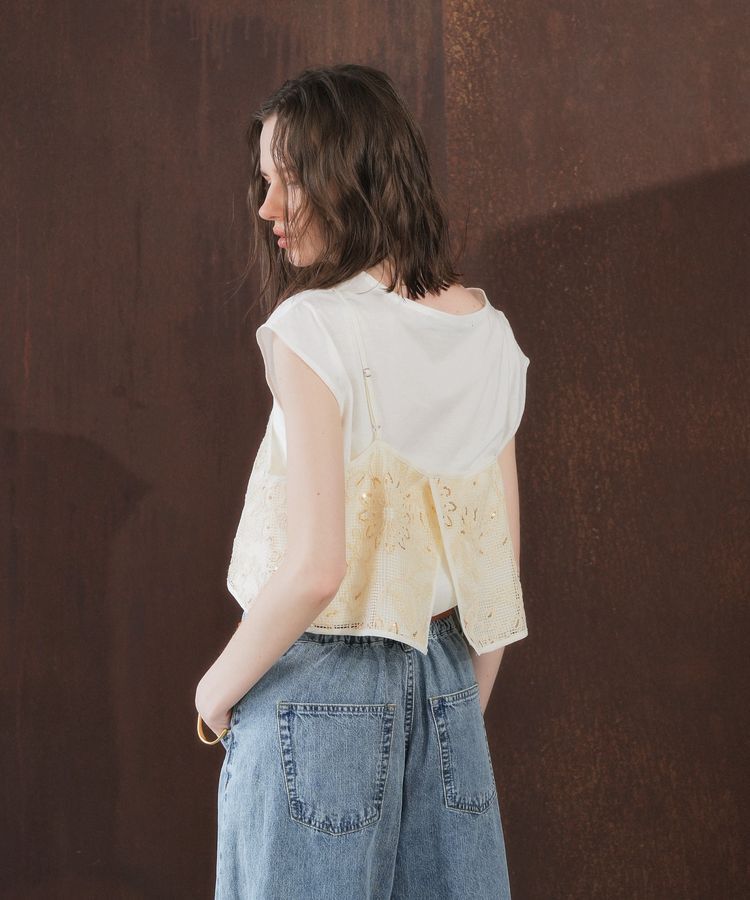 YECCA VECCA「【尾崎紗代子さん着用】<2点SET>刺繍メッシュキャミセットコットンTee」|Tシャツ・カットソー|