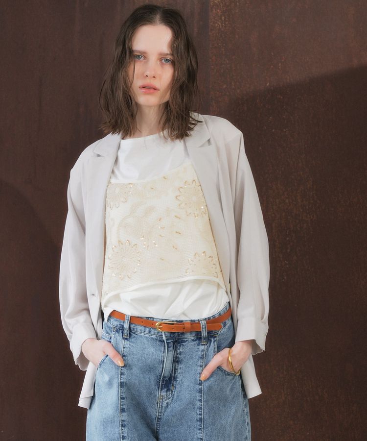 YECCA VECCA「【尾崎紗代子さん着用】<2点SET>刺繍メッシュキャミセットコットンTee」|Tシャツ・カットソー|