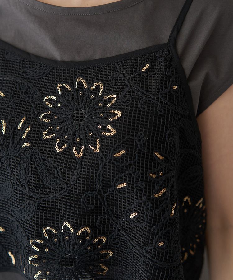 YECCA VECCA「【尾崎紗代子さん着用】<2点SET>刺繍メッシュキャミセットコットンTee」|Tシャツ・カットソー|
