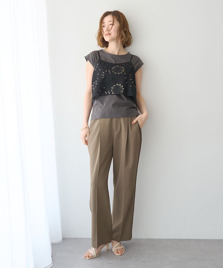 YECCA VECCA「【尾崎紗代子さん着用】<2点SET>刺繍メッシュキャミセットコットンTee」|Tシャツ・カットソー|