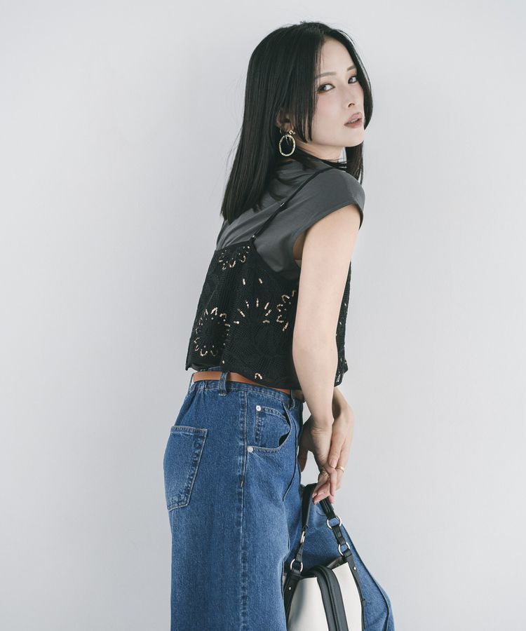 YECCA VECCA「【尾崎紗代子さん着用】<2点SET>刺繍メッシュキャミセットコットンTee」|Tシャツ・カットソー|