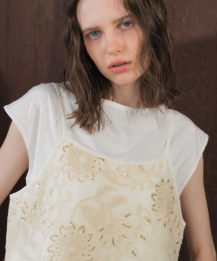 YECCA VECCA「【尾崎紗代子さん着用】<2点SET>刺繍メッシュキャミセットコットンTee」|Tシャツ・カットソー|