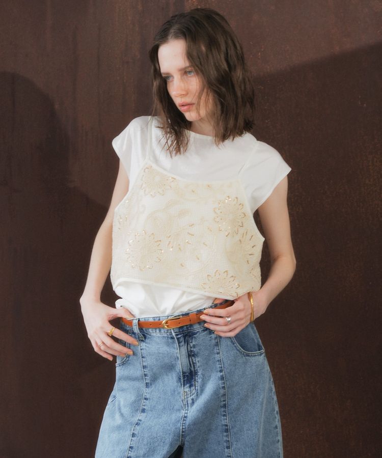 YECCA VECCA「【尾崎紗代子さん着用】<2点SET>刺繍メッシュキャミセットコットンTee」|Tシャツ・カットソー|