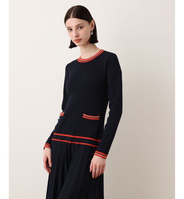 allureville「ラインアクセントプリーツニットワンピース」|ワンピース|ネイビー