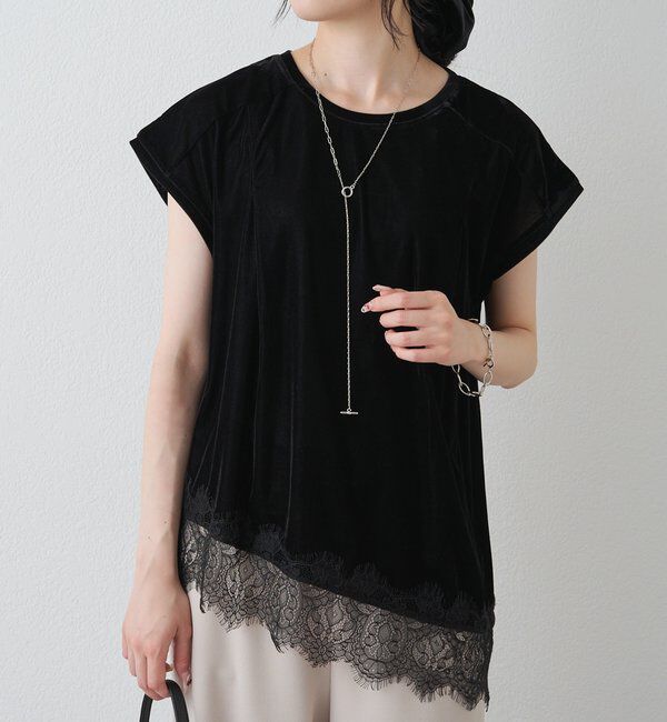  「レースヘムシアーベロアTシャツ」|Tシャツ・カットソー|