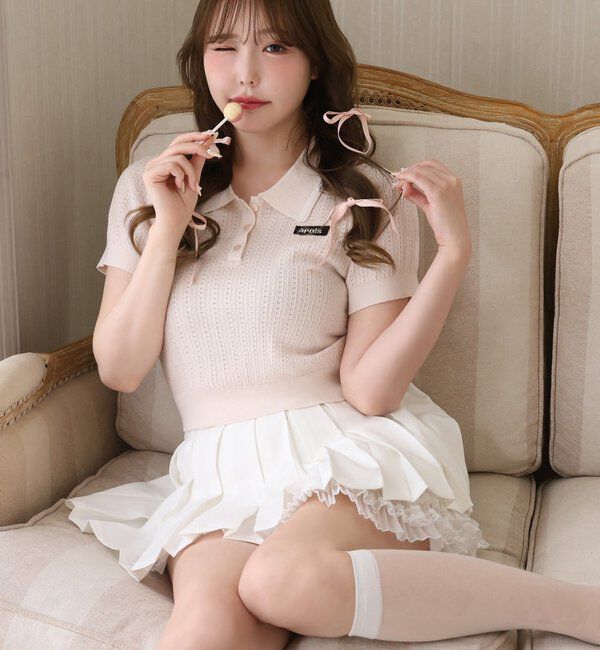  「アイレット配色襟ポロニット」|ニット・セーター|