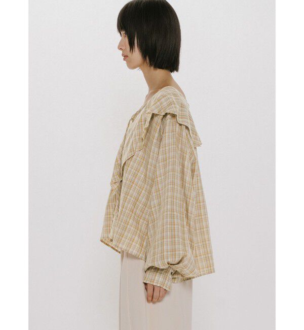 MIDIUMISOLID「MIDIUMISOLID for Ladies チェックビッグフリルカラーブラウス」|シャツ・ブラウス|