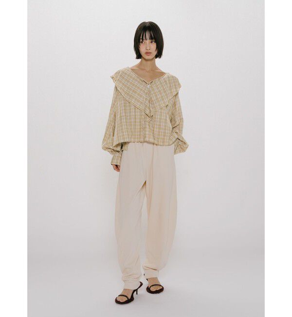 MIDIUMISOLID「MIDIUMISOLID for Ladies チェックビッグフリルカラーブラウス」|シャツ・ブラウス|