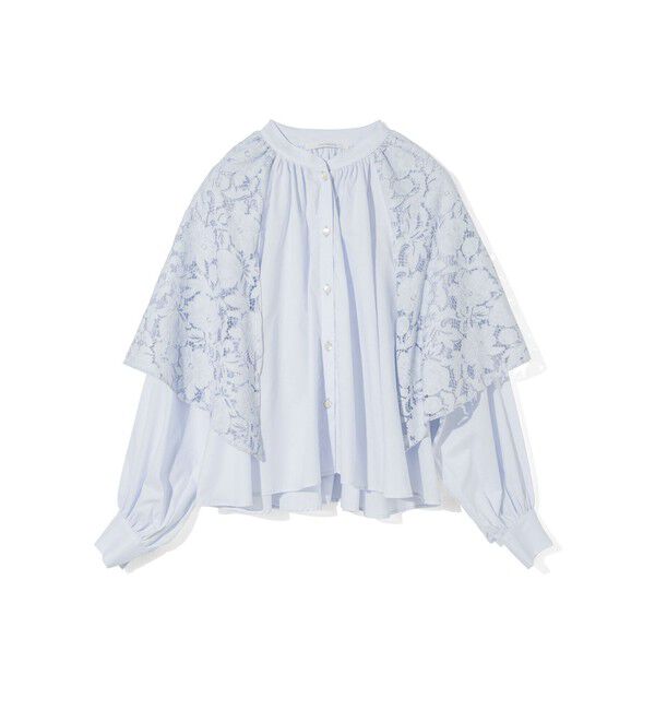 MIDIUMISOLID「MIDIUMISOLID for Ladies レースフレアブラウス」|シャツ・ブラウス|サックス