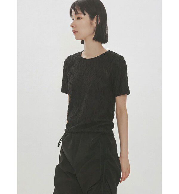 MIDIUMISOLID「MIDIUMISOLID for Ladies ジャカードクルーネックシアーインナー」|Tシャツ・カットソー|ブラック