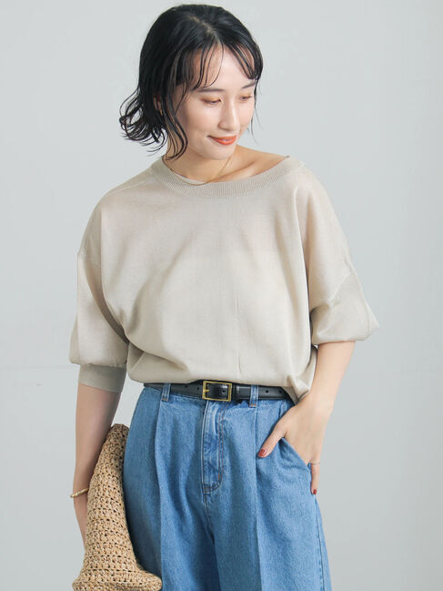 Te chichi「【マシンウォッシャブル】ラメシアー前後2WAY5分袖カーディガン《追加生産》」|カーディガン|ベージュ