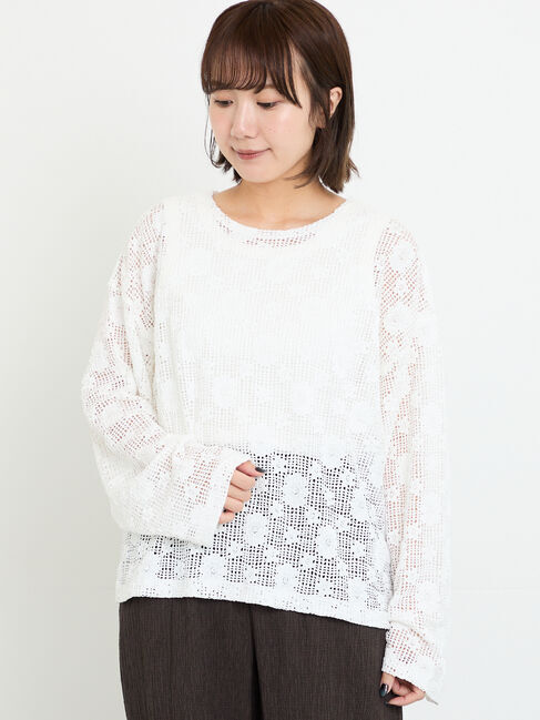 Samansa Mos2「透かし柄ふくれジャガードプルオーバー」|Tシャツ・カットソー|オフホワイト