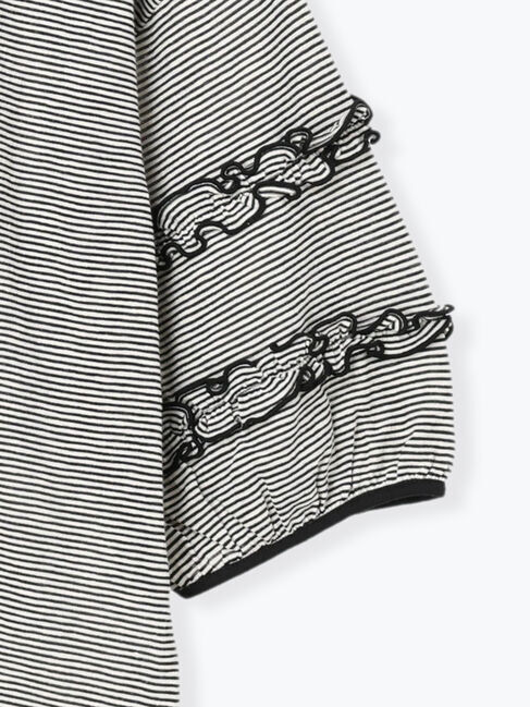 Samansa Mos2「シアーボーダーフリルパフ袖カットソー」|Tシャツ・カットソー|