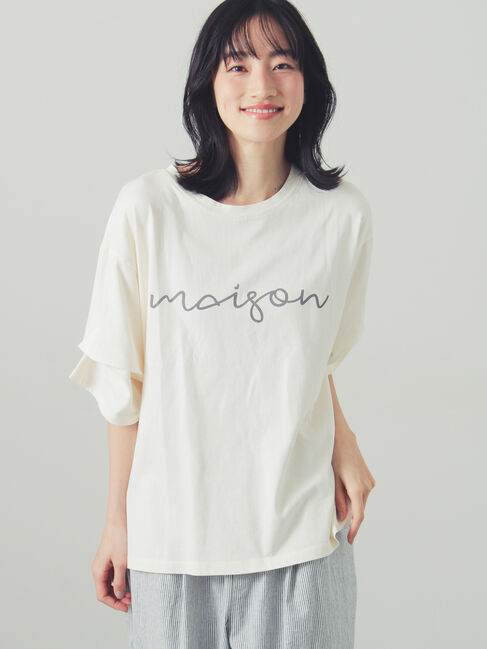 Samansa Mos2「袖タックゆるロゴプリントカットソー」|Tシャツ・カットソー|キナリ