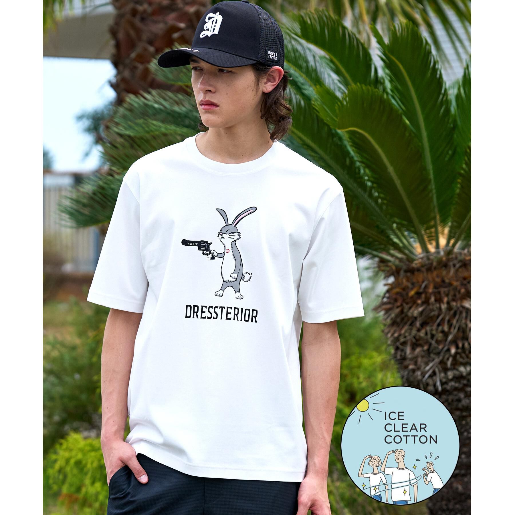 DRESSTERIOR「【接触冷感／抗菌防臭／消臭】ICE CLEAR COTTON ガンラビットTシャツ」|Tシャツ・カットソー|ホワイト(001)
