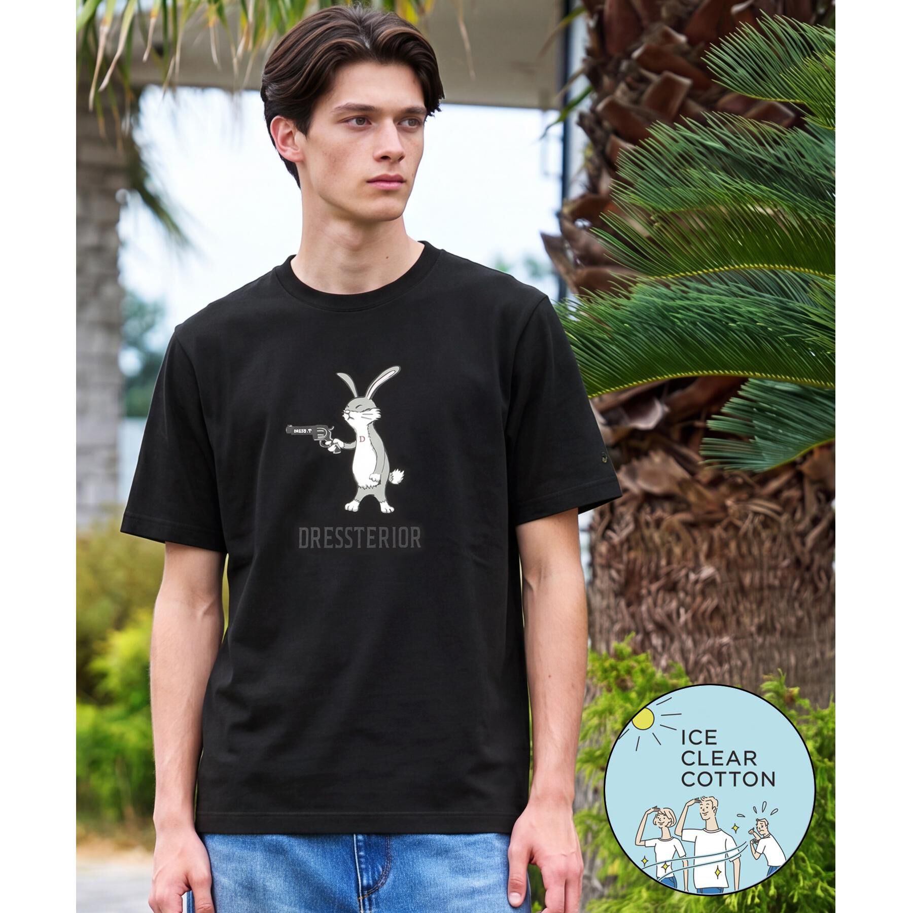 DRESSTERIOR「【接触冷感／抗菌防臭／消臭】ICE CLEAR COTTON ガンラビットTシャツ」|Tシャツ・カットソー|ブラック(019)