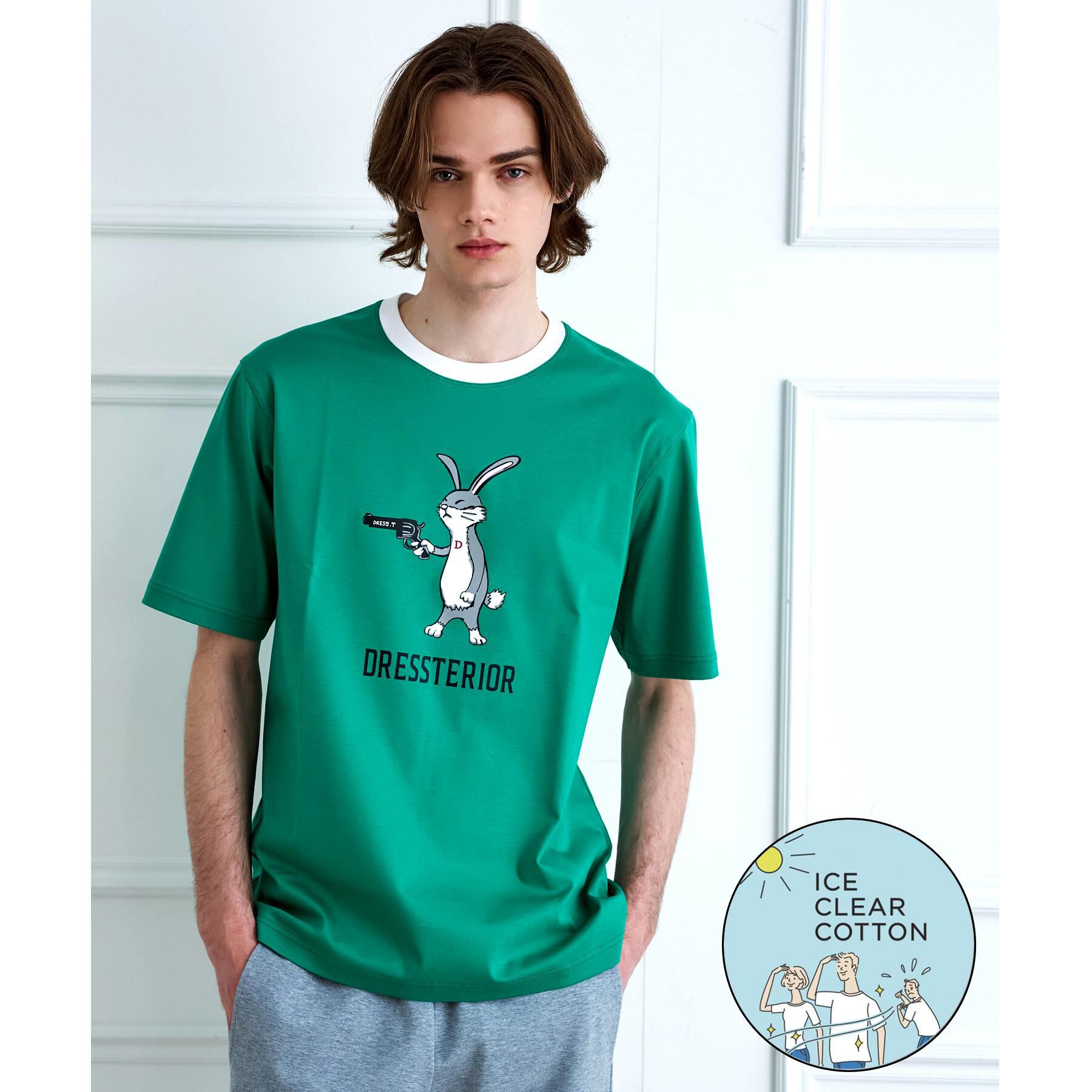 DRESSTERIOR「【接触冷感／抗菌防臭／消臭】ICE CLEAR COTTON ガンラビットTシャツ」|Tシャツ・カットソー|グリーン(022)