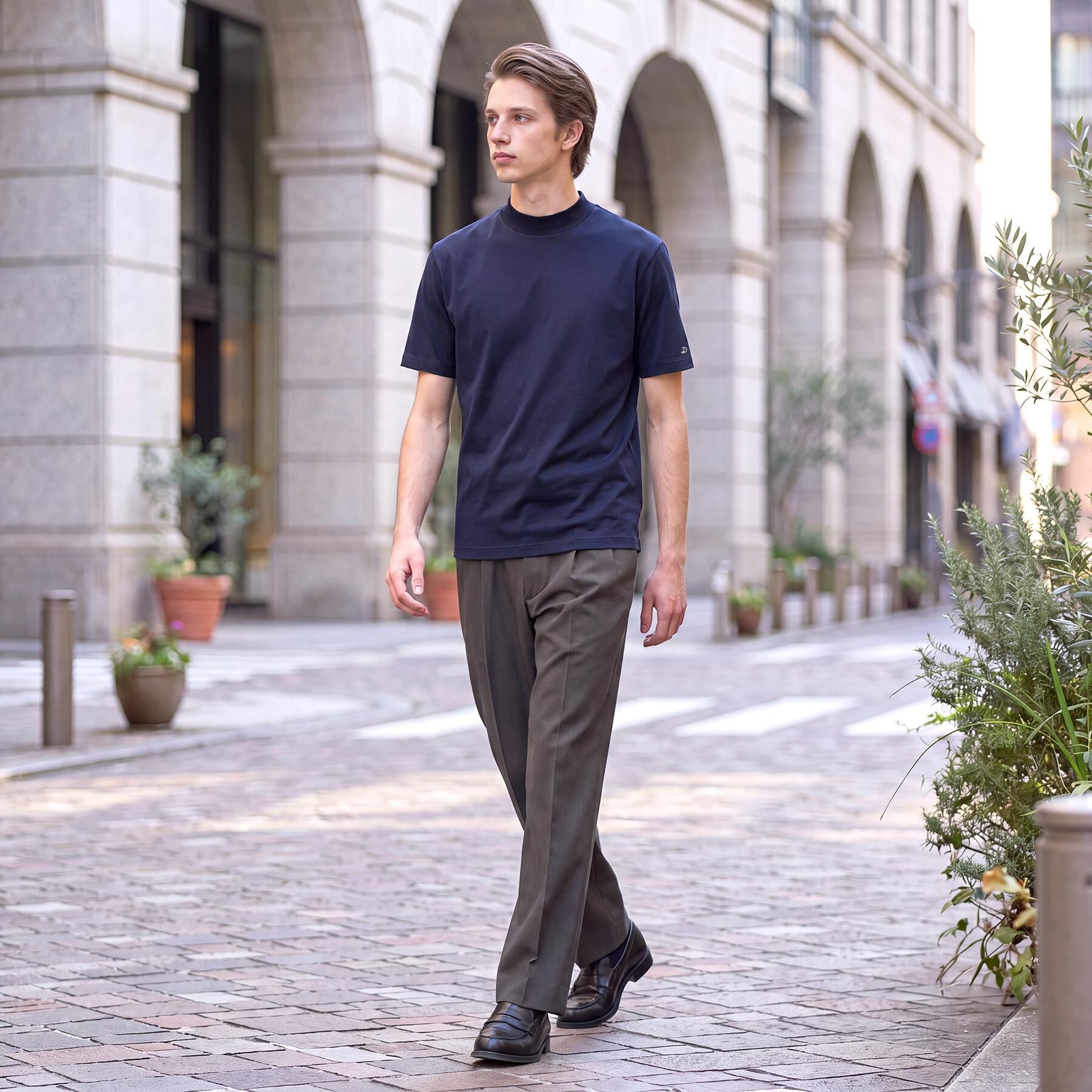 DRESSTERIOR「【接触冷感／抗菌防臭／消臭】ICE CLEAR COTTON モックネックTシャツ」|Tシャツ・カットソー|