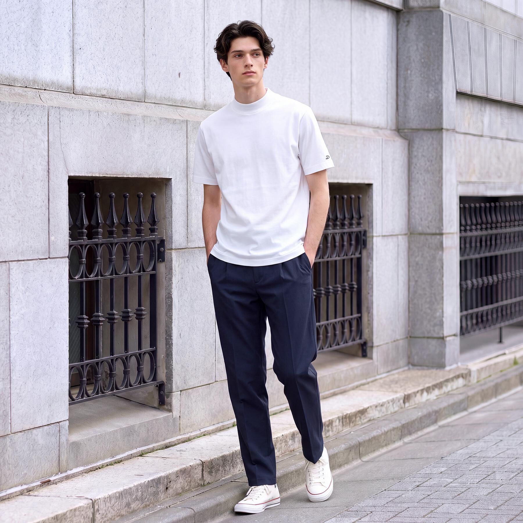 DRESSTERIOR「【接触冷感／抗菌防臭／消臭】ICE CLEAR COTTON モックネックTシャツ」|Tシャツ・カットソー|