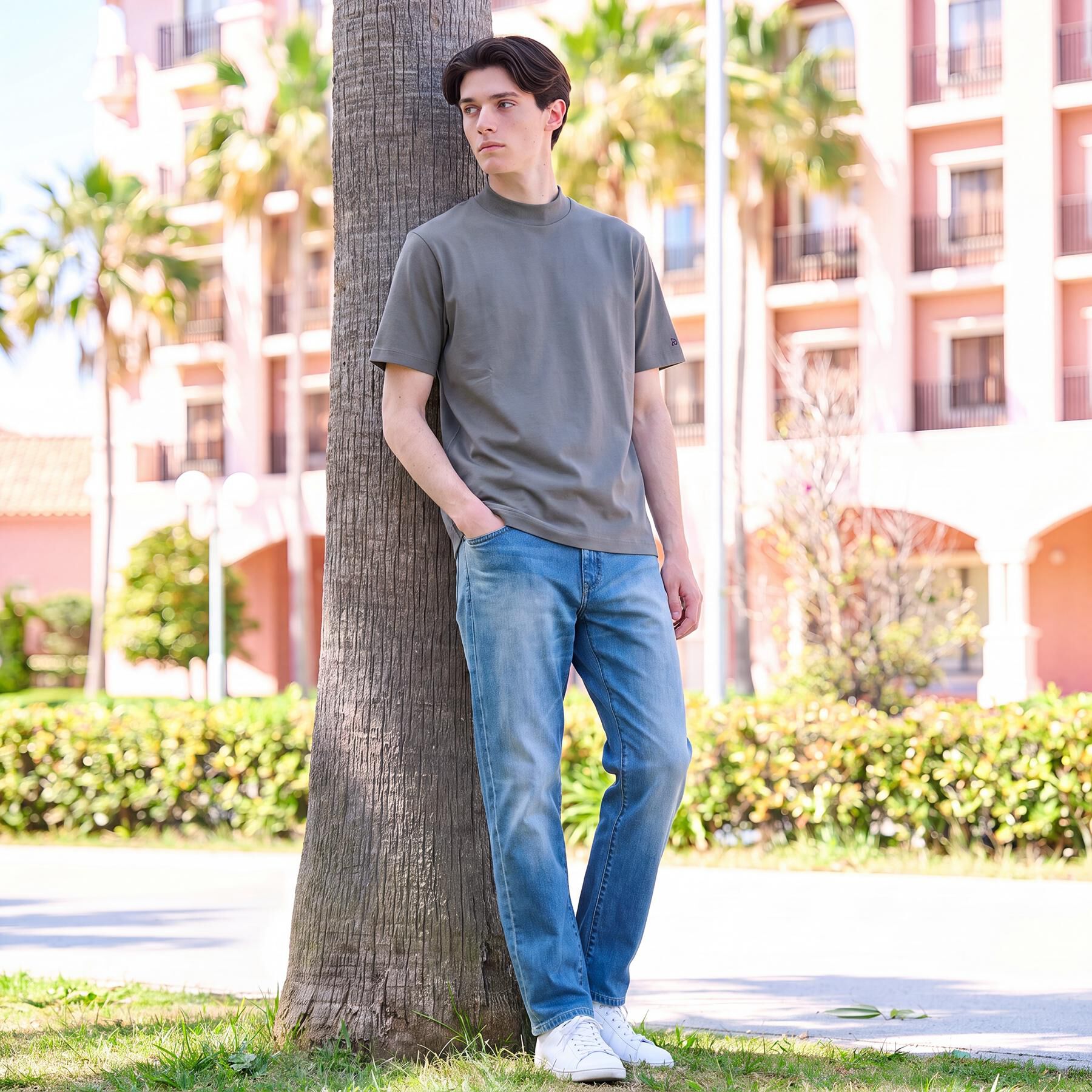 DRESSTERIOR「【接触冷感／抗菌防臭／消臭】ICE CLEAR COTTON モックネックTシャツ」|Tシャツ・カットソー|