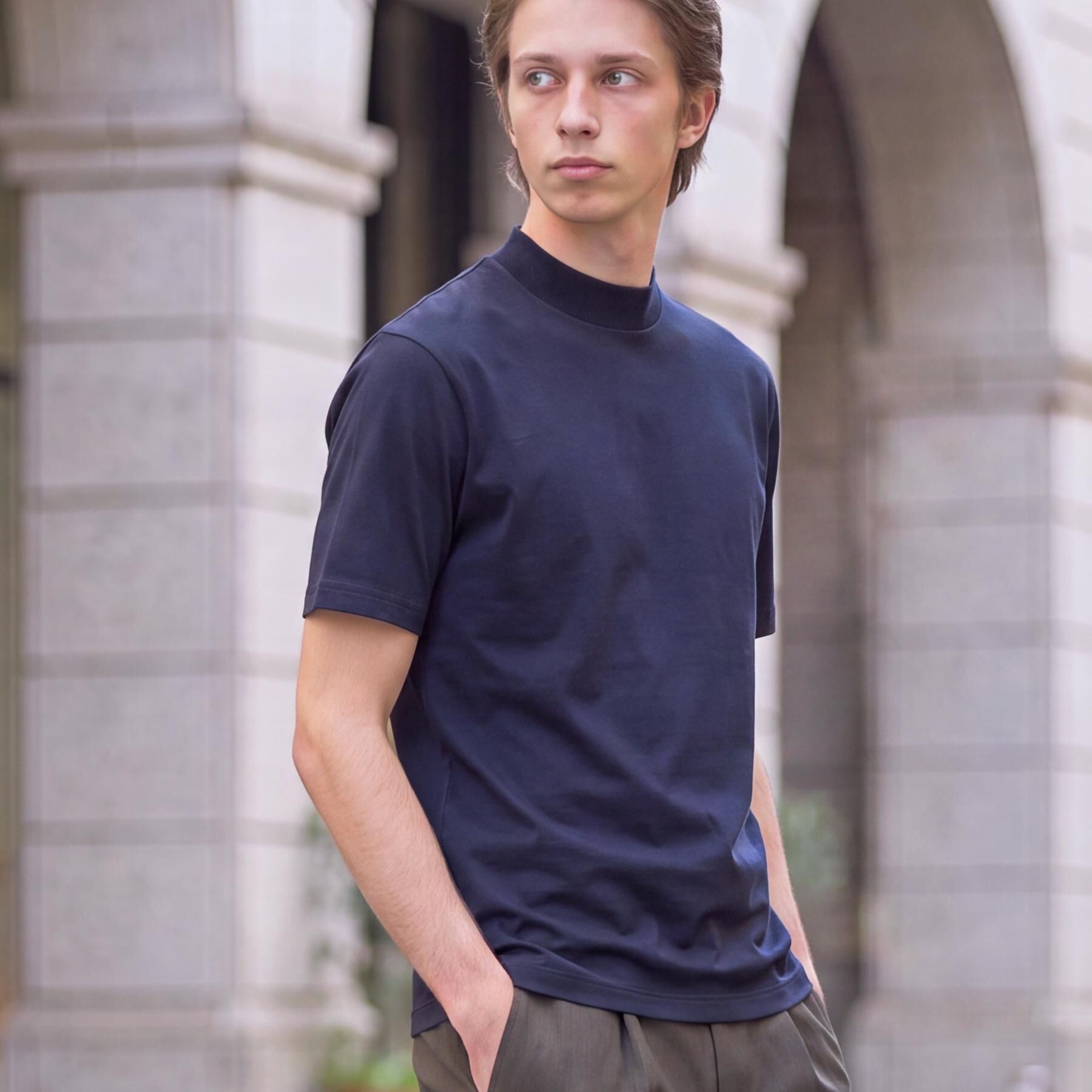 DRESSTERIOR「【接触冷感／抗菌防臭／消臭】ICE CLEAR COTTON モックネックTシャツ」|Tシャツ・カットソー|