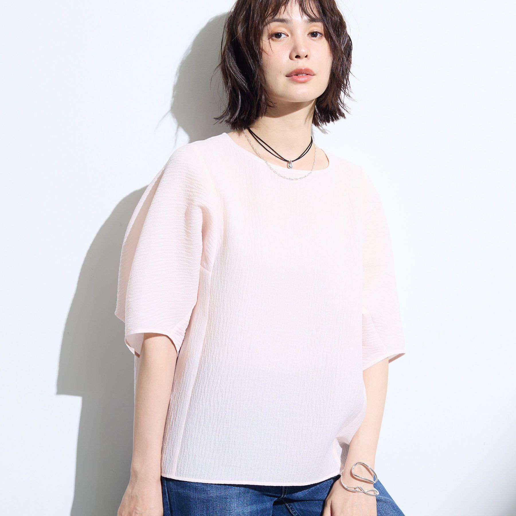 INDIVI「【華奢見え】ジャカード ドルマントップス」|Tシャツ・カットソー|