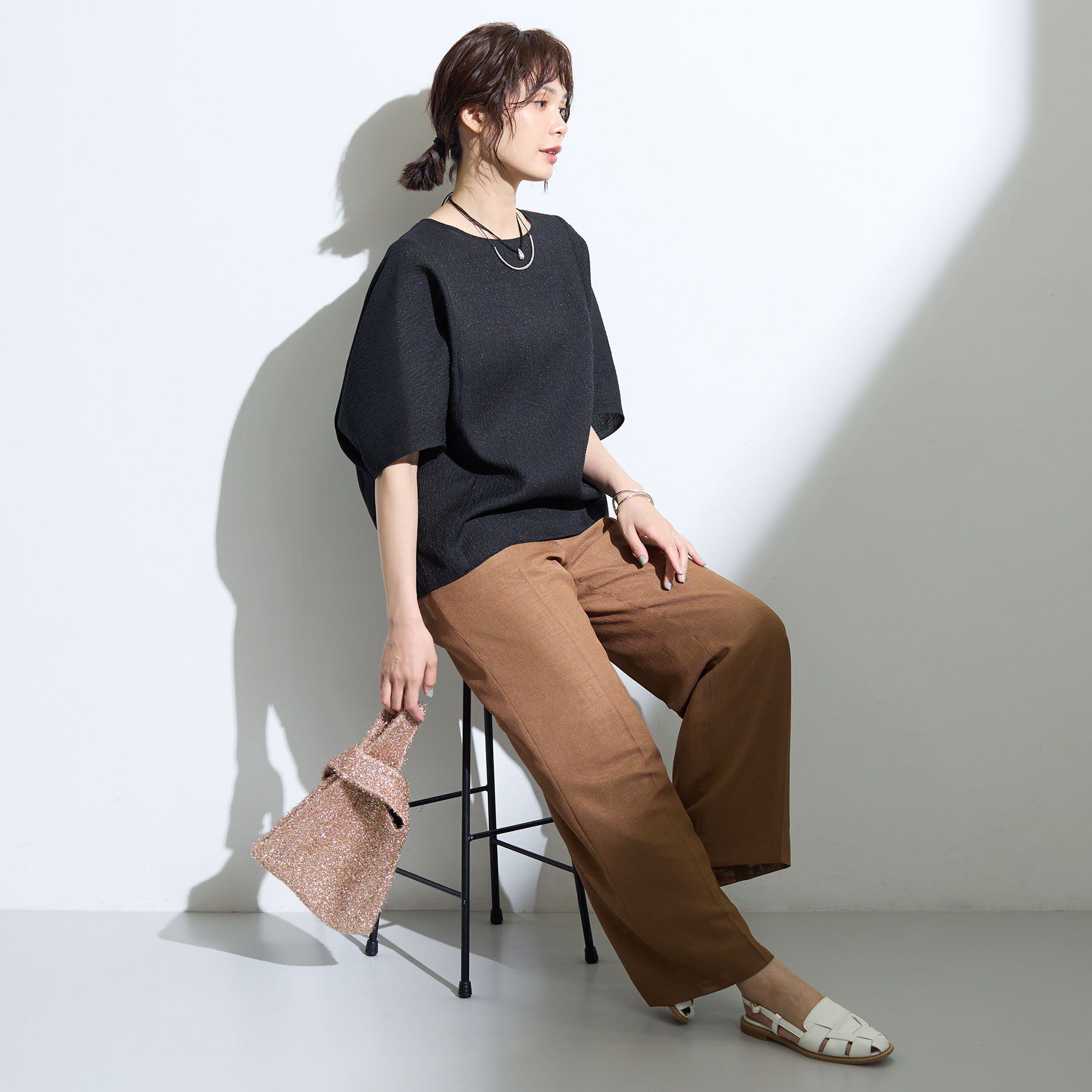 INDIVI「【華奢見え】ジャカード ドルマントップス」|Tシャツ・カットソー|