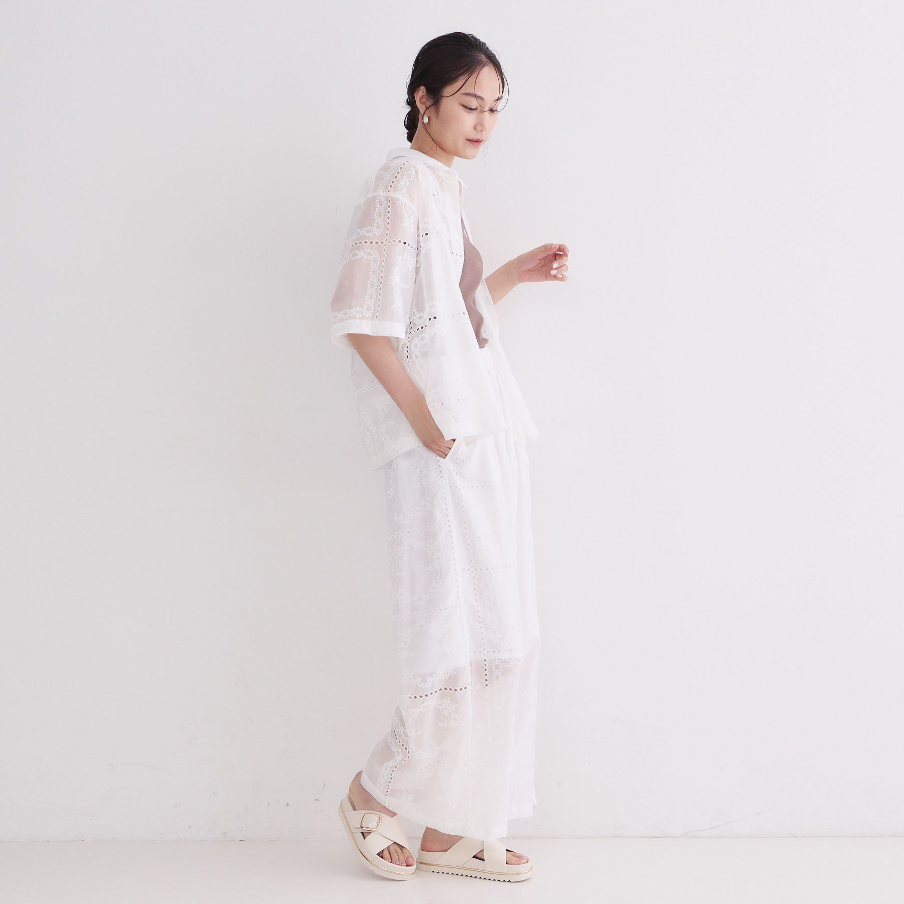 OPAQUE.CLIP「刺繍イージーワイドパンツ／セットアップ対応可【洗濯機OK】」|その他|