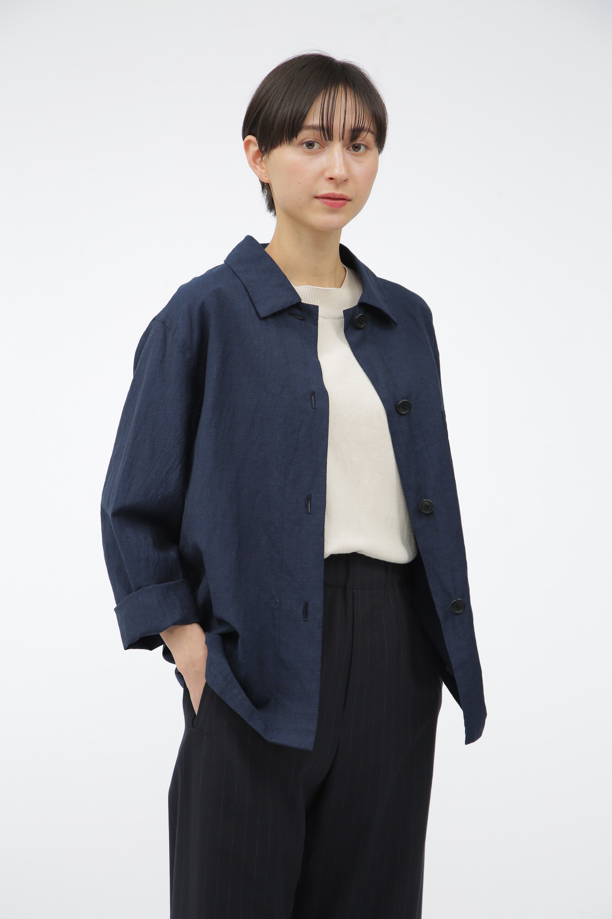  「YARN DYE WOOL LINEN」|ブルゾン・スタジャン|DARK BLUE4