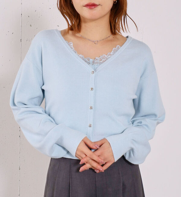 archives「レーストリムニットアンサンブル」|カーディガン|BLUE