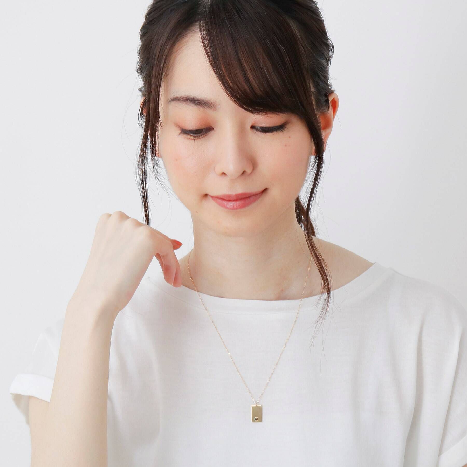 COCOSHNIK「カラーストーン（スモーキークォーツ）スクエアプレート　ネックレス」|ネックレス|