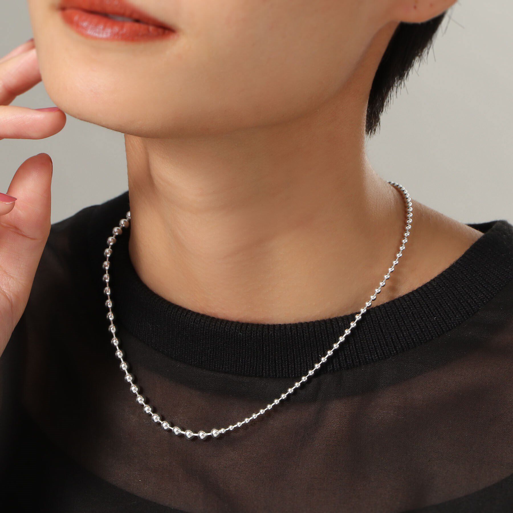 COCOSHNIK ONKITSCH「シルバー デザインチェーン ミックスボールネックレス」|ネックレス|